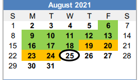 District School Academic Calendar for Graham H S for August 2021