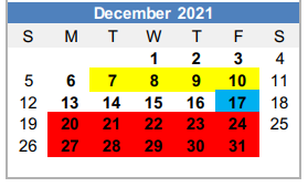 District School Academic Calendar for Graham H S for December 2021