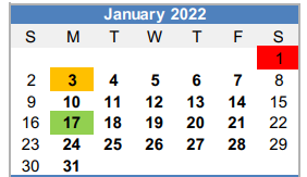 District School Academic Calendar for Graham J H for January 2022