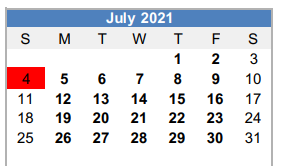 District School Academic Calendar for Graham H S for July 2021