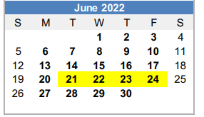 District School Academic Calendar for Woodland El for June 2022