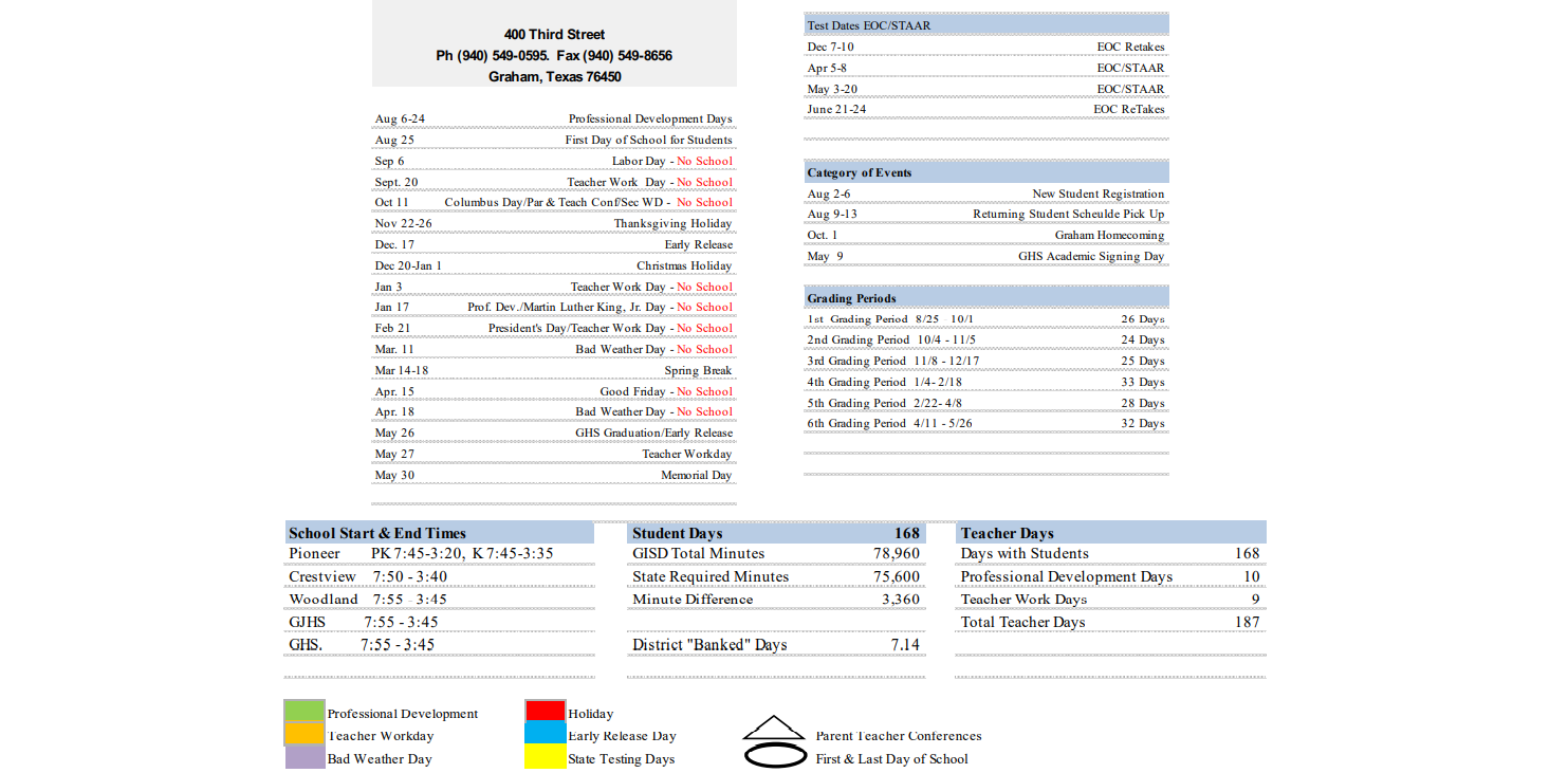 District School Academic Calendar Key for Graham Learning Ctr