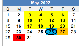 District School Academic Calendar for Graham H S for May 2022