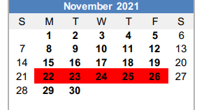 District School Academic Calendar for Woodland El for November 2021