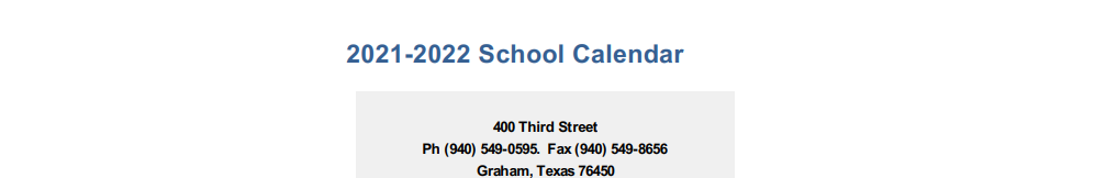 District School Academic Calendar for Graham J H