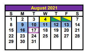 District School Academic Calendar for John And Lynn Brawner Intermediate for August 2021