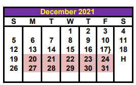 District School Academic Calendar for Crossland Ninth Grade Center for December 2021