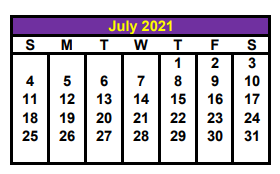 District School Academic Calendar for S T A R S Academy for July 2021