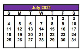 District School Academic Calendar for John And Lynn Brawner Intermediate for July 2021