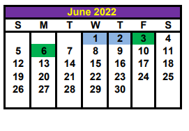 District School Academic Calendar for John And Lynn Brawner Intermediate for June 2022