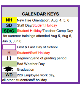 District School Academic Calendar Legend for Nettie Baccus Elementary