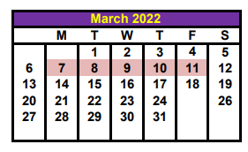 District School Academic Calendar for Nettie Baccus Elementary for March 2022