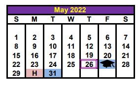 District School Academic Calendar for John And Lynn Brawner Intermediate for May 2022