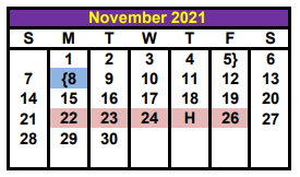 District School Academic Calendar for John And Lynn Brawner Intermediate for November 2021