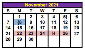 District School Academic Calendar for Granbury Middle School for November 2021