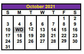 District School Academic Calendar for Crossland Ninth Grade Center for October 2021