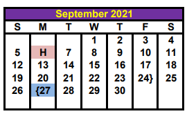 District School Academic Calendar for Behavior Transition Ctr for September 2021