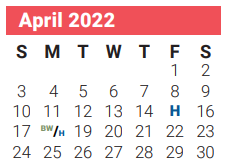 District School Academic Calendar for Travis Elementary for April 2022