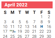 District School Academic Calendar for Milam Elementary for April 2022