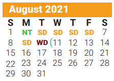 District School Academic Calendar for Fannin Elementary for August 2021