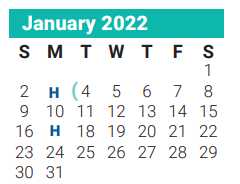 District School Academic Calendar for P A S S Learning Ctr for January 2022