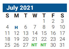 District School Academic Calendar for Juan Seguin Elementary for July 2021