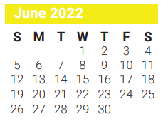 District School Academic Calendar for Florence Hill Elementary for June 2022