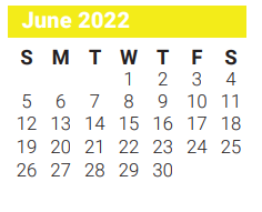 District School Academic Calendar for Bill Arnold Middle School for June 2022