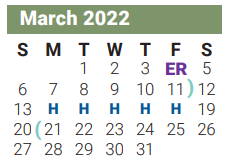 District School Academic Calendar for Eisenhower Elementary for March 2022