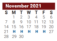 District School Academic Calendar for Lamar Alternative Education Program for November 2021