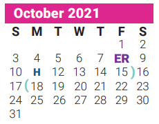 District School Academic Calendar for Bowie Elementary for October 2021