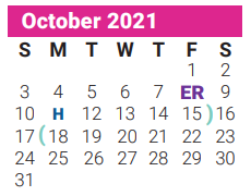 District School Academic Calendar for Sam Houston Elementary for October 2021