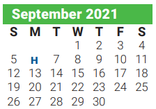 District School Academic Calendar for Johnson Elementary for September 2021