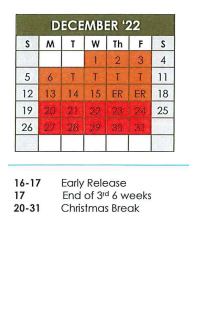 District School Academic Calendar for Van Zandt/rain Sp Ed Co-op for December 2021