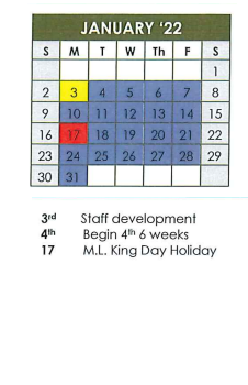 District School Academic Calendar for Grand Saline Elementary School for January 2022
