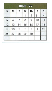 District School Academic Calendar for Van Zandt/rain Sp Ed Co-op for June 2022