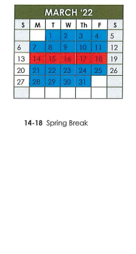 District School Academic Calendar for Van Zandt/rain Sp Ed Co-op for March 2022