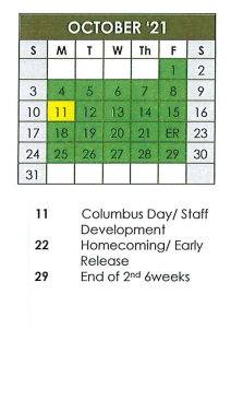 District School Academic Calendar for Grand Saline Elementary School for October 2021