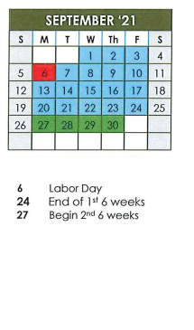 District School Academic Calendar for Grand Saline Elementary School for September 2021