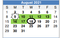 District School Academic Calendar for Grandview Intermediate for August 2021