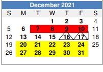 District School Academic Calendar for Grandview High School for December 2021
