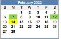 District School Academic Calendar for Grandview Junior High for February 2022