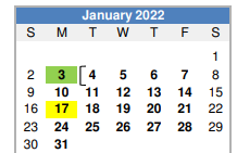 District School Academic Calendar for Grandview High School for January 2022