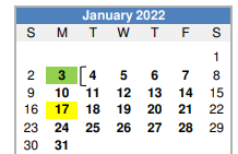 District School Academic Calendar for Alter Learning Ctr for January 2022