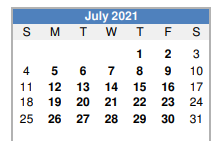 District School Academic Calendar for Grandview Isd Jjaep for July 2021