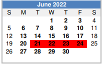 District School Academic Calendar for Grandview Isd Jjaep for June 2022