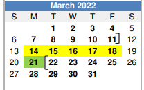District School Academic Calendar for Grandview Intermediate for March 2022