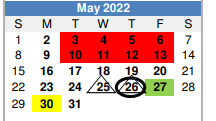 District School Academic Calendar for Grandview Junior High for May 2022