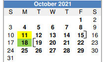 District School Academic Calendar for Alter Learning Ctr for October 2021