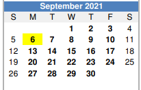 District School Academic Calendar for Grandview Intermediate for September 2021